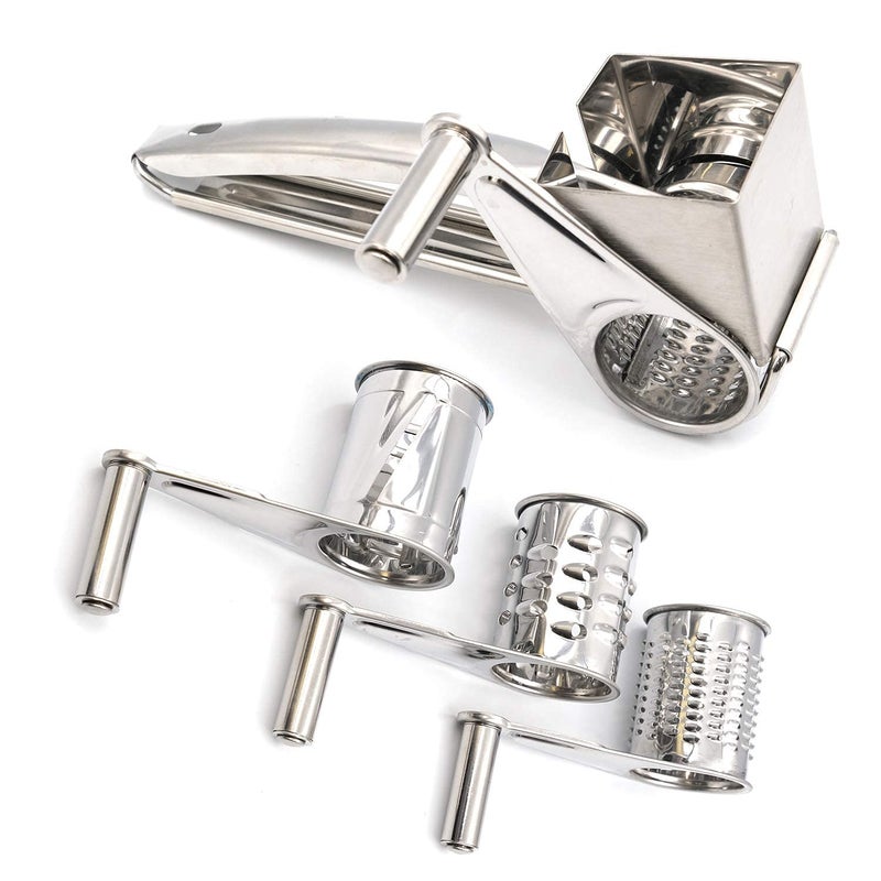 Mayata 1set Cheese Cutter Slicer Shredder with 3 Interchanging Rotary Ultra Sharp Cylinders Stainless Steel Drums & Slicer - Image 2